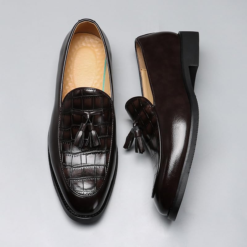 Santimon Men's Crocodile Print Tassel Loafers Slip-On Leather Dress Shoes Formal & Casual Moc Toe Suit Shoe3