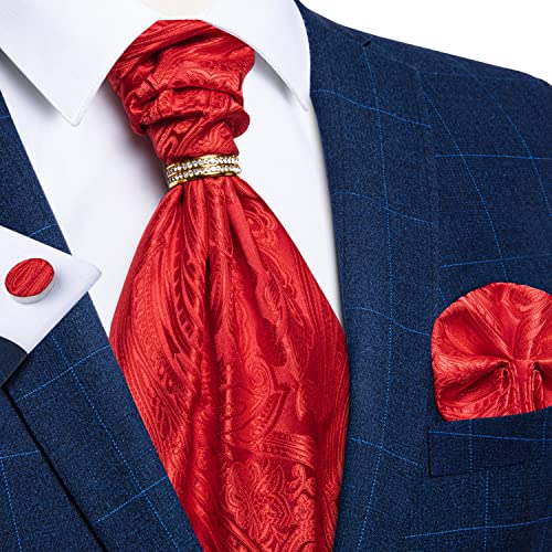 Image of DiBanGu Silk Woven Ascot Cravat with Pocket Square Set for Men | Paisley Ascot,Wrinkle-Resistant,Silky Smooth,Easy to Match,Cufflinks,Tie Ring,Wedding,Ceremonies,Party Occasions,Banquet