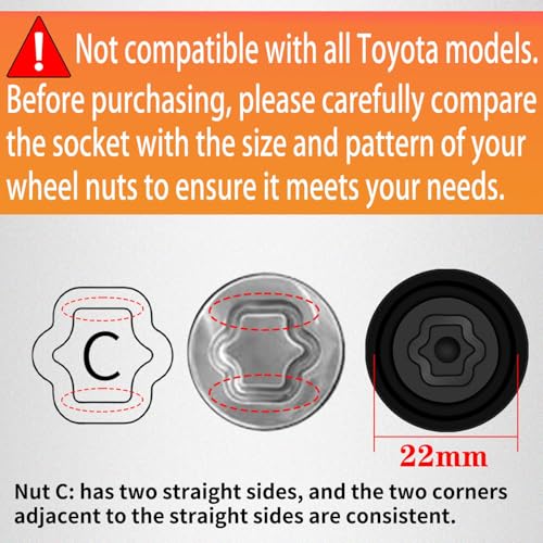 Image of C-Wheel Locking Nut Key Compatible with Toyota, Lexus, Tacoma | Wheel Lock Nut Socket Adapter, Anti-Theft Lug Nut Removal Tool, Anti-Theft Screw Remover, Repair Tool, Tyre Fitting, garage