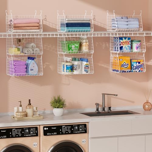 3-Tier Hanging Laundry Basket Organizer：Foldable Wire Shelf Laund...
