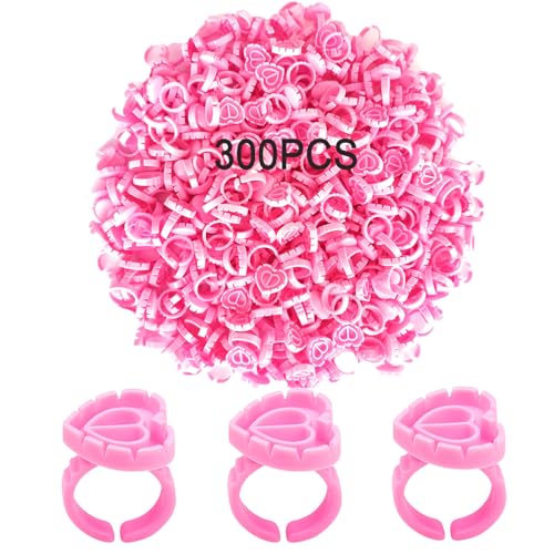 300PCS Disposable Glue Rings for Eyelash Extensions - Smart Holder Cups With Lovely Shape Lash Fan Blossom - Rose Red - Detailed View