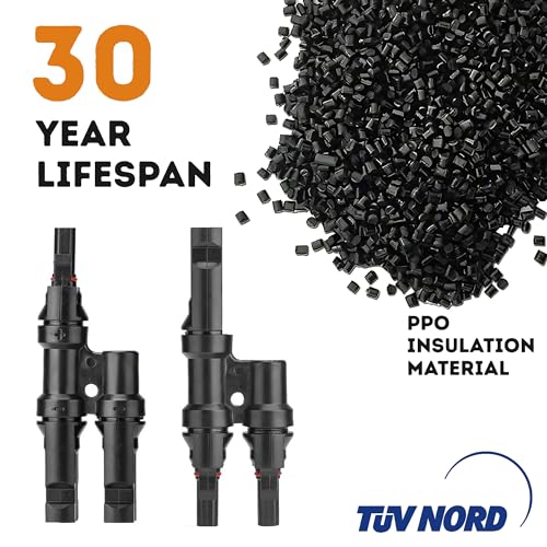 XYRIS Solar Connectors T Branch 1 to 2 for Solar Panels, Solar String Splitter/Joiner (M/FF+F/MM 1 Pair)