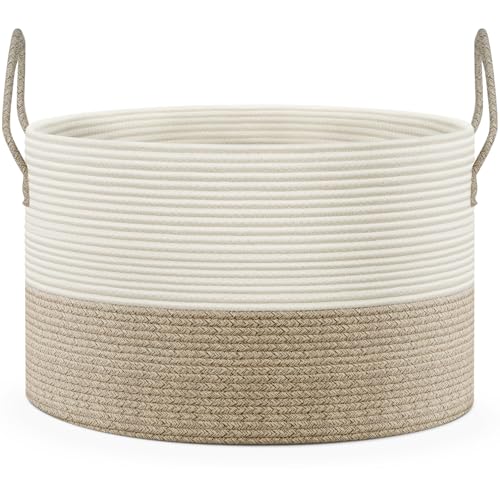 Noonkty XXL Blanket Baskets - Woven Cotton Rope Basket with Handles, 22