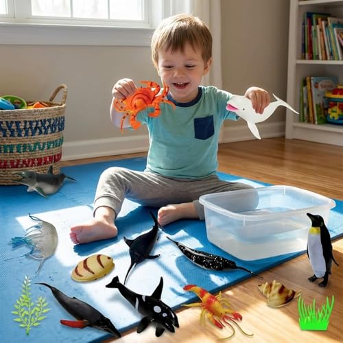 Image of Realistic Underwater BIG Fish Animal Toy for Kids 3+| 12PCs Sea Water Creatures Shark, Whale Figure for Boys and Girls Animals Action Figurine Playset Educational & Learning Toys Birthday Gift