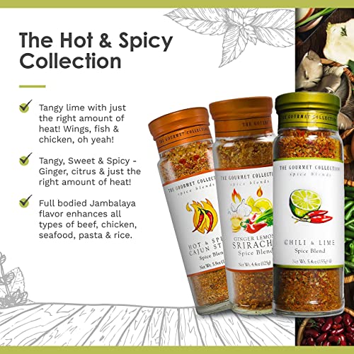 The Gourmet Collection Spices & Seasoning Blends – Hot & Spicy Collection. The Ultimate Sweet & Spicy Seasonings in One Gift Set. Mexican Chili & Lime, Asian Sriracha Seasonings, and Cajun Style Mix - Thumbnail 3