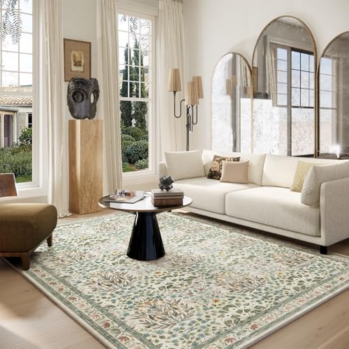 Image of Washable Area Rug 6x9 - Oriental Vintage Dining Room Rug for Living Room, Bedroom, Kids Playroom & Baby Nursery - Low Pile, Non-Slip, Lightweight & Stain Resistant