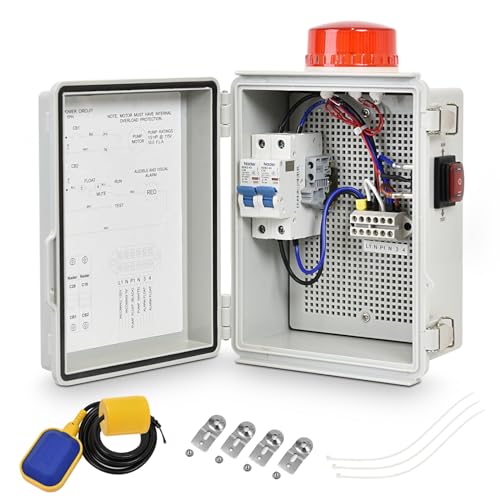 Septic Pump Alarm Zuomeng High Water Alarm for Sump Pump Features a Bright Flashing Light and 110 db Alarm Can Be Externally Connected to The Submersible Pump with IP67 Casing
