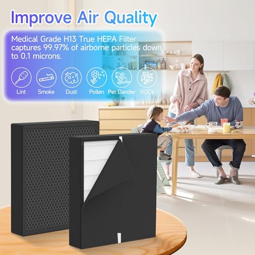 Image of 2 Packs FIT50 HEPA Carbon Replacement Filter Compatible with BreatheSmart FIT50 Air Cleaner Purifier, Part Number FF50-Fresh, 2pcs 2-in-1 HEPA Carbon Filter and 2pcs Pre-filters