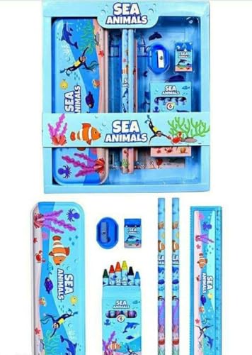Image of Frozzen Stationary Kit with 1 Pencil Box Case 2 Pencils 6 Crayon Colors 2 Space Gel Pen 1 Ruler Scale Eraser Sharpener Kit for Kids (Character As Per Available)