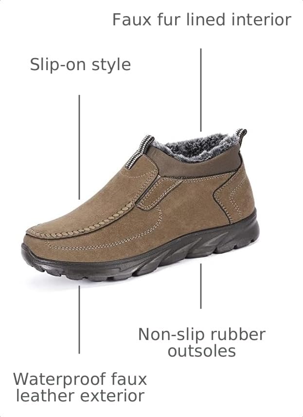 Image of COSIDRAM Men Shoes Winter Snow Boots Cotton-Padded Slip on Casual Warm Walking Sneakers Waterproof House Shoes