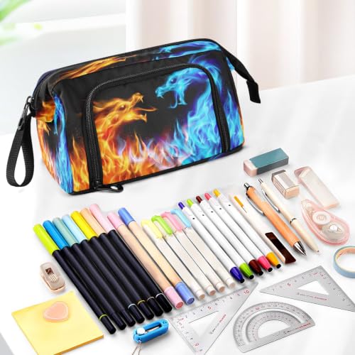 Image of Dragons Fire Print Pencil Case Pouch Big Capacity Pencil Bag Box Organizer Pen Case with Compartmens Stationery Organizer for Girls Boys Women School College Office