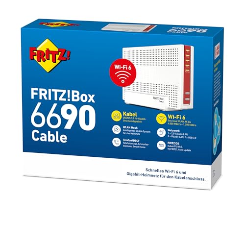 FRITZ!Box 6690 Cable | Router für einen Kabelanschluss (DOCSIS 3.1-Kabel-Modem, 4x4 Wi-Fi 6 (WLAN AX) mit...