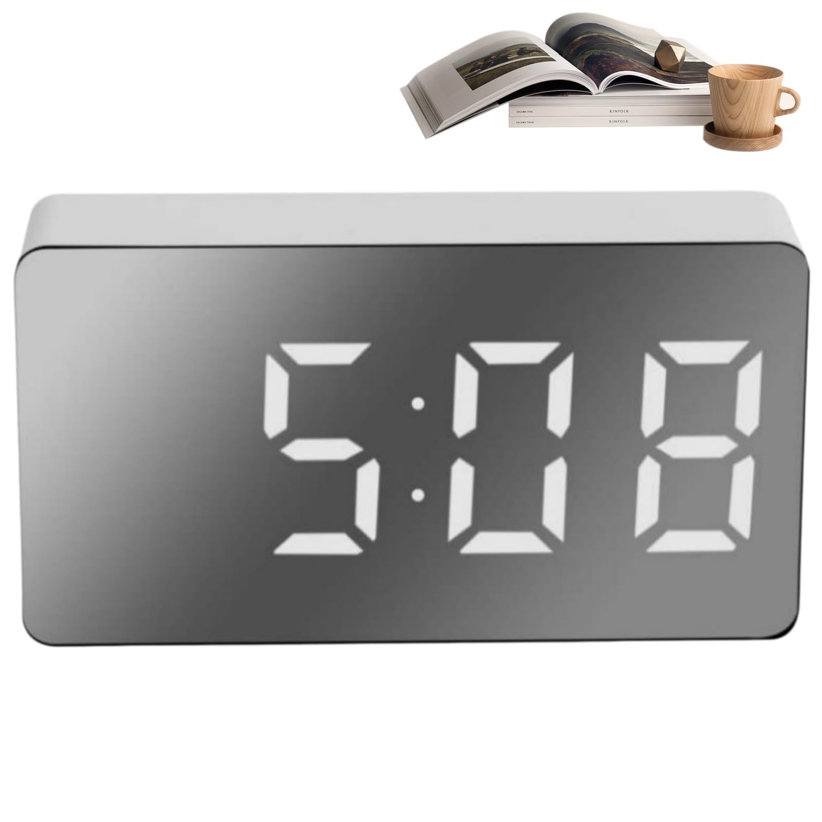 Digital Alarm Clock,Small Travel Alarm Clock,Mini Led Display Alarm Clock with Temperature,LED Alarm Clock with Time Date Temperature Snooze Sound Adjustable,Alarm Clocks Silent Non-Ticking(White)