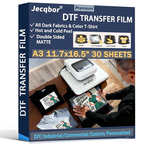 DTF Transfer Film Paper 11.7'x16.5' A3 30 Sheets for All DTF Printer&Dark Fabric, Photo Direct to Film Transfer Paper Sheets, Clear PET Heat Transfer Printable Paper for DIY Custom T-Shirts Textile