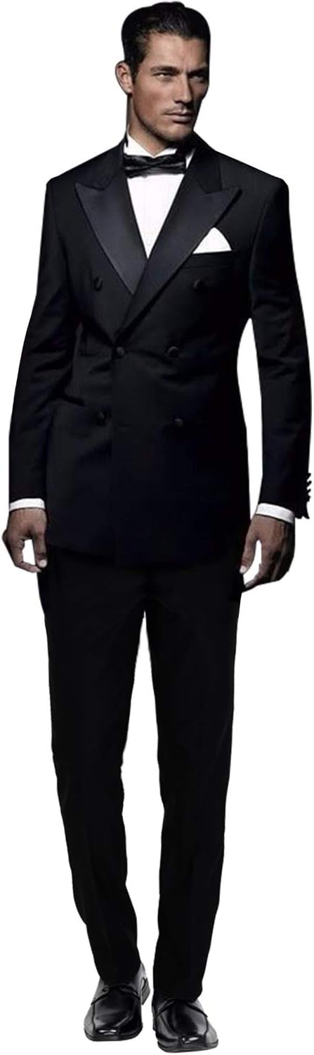Men's Slim Fit 2 Pieces Suit Double Breasted Jacket Tux Pants