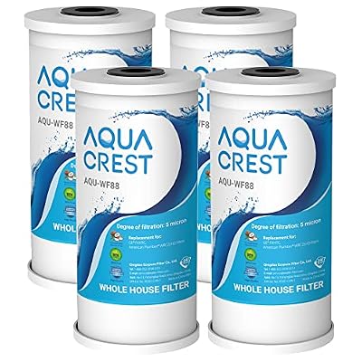 AQUA CREST FXHTC Whole House Water Filter, Well Water Filter Replacement for GE® FXHTC, GXWH40L, American Plumber W10-PR, Culligan® RFC-BBSA, W10-BC, Carbon Filters, 5 Micron, Pack of 4