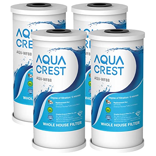 Image of AQUA CREST FXHTC Whole House Water Filter, Well Water Filter Replacement for GE FXHTC, GXWH40L, American Plumber W10-PR, Culligan RFC-BBSA, W10-BC, Carbon Filters, 5 Micron, Pack of 4