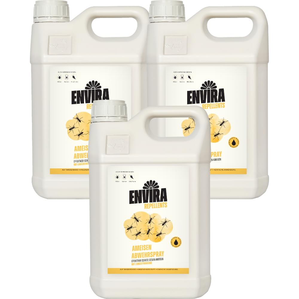 Envira Ameisenspray 3x 5 Liter - effektiv gegen Wegameisen & Pharaoameisen | Ameisen Spray & Mittel gegen Ameisen - effektiv für Wohnung, Balkon, Terrasse und Garten, dauerhaft loswerden