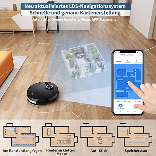 Aspirateur Robot,Midea 4000PA Robot Aspirateur Laveur de Sol,avec Lidar Navigation Intelligente,pour Poils d'animaux,Tapis,Sols (Station de Base Ceinture Noire) - Image 4