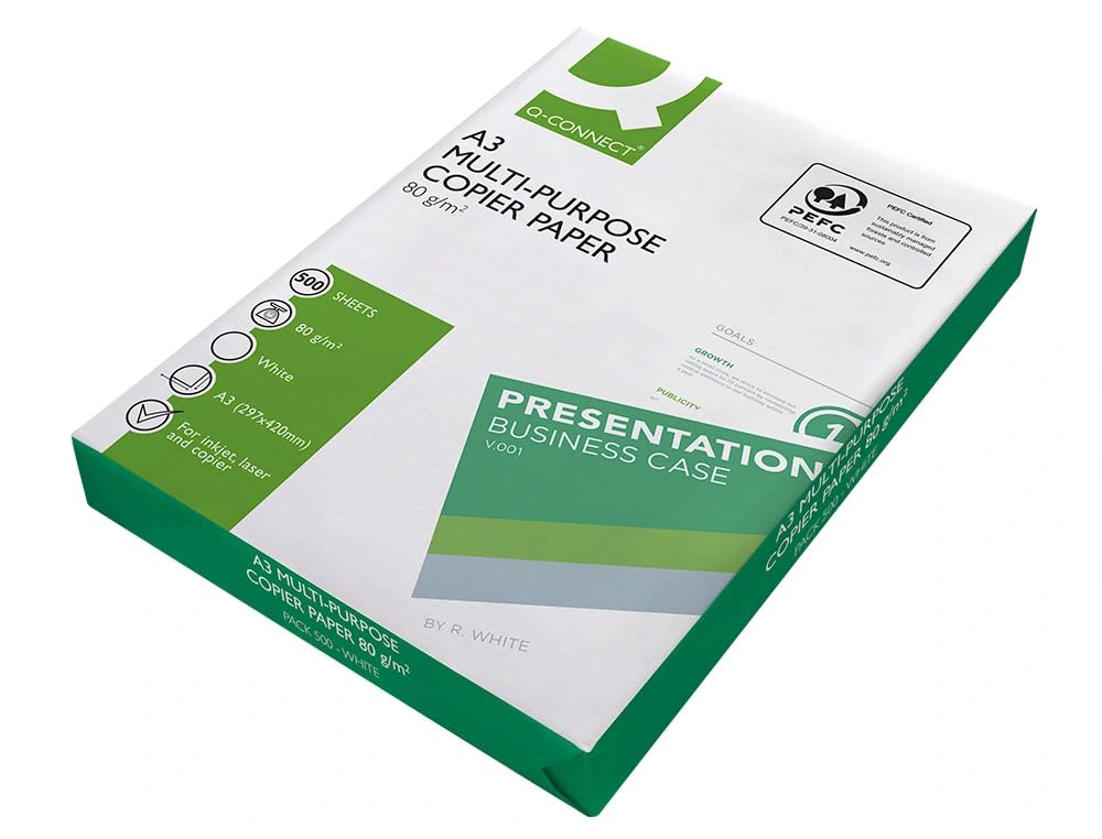 Papel Fotocopiadora Q-connect Din A3 80gr. 3 Paquetes de 500 hojas (1500 Hojas)