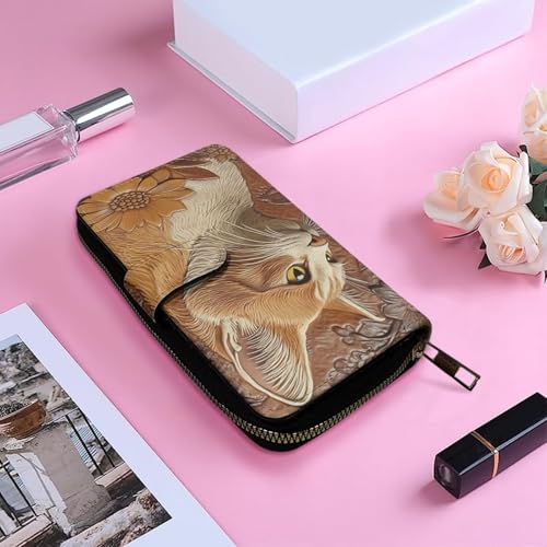 Image of COEQINE Ladies Wallets Pink Leopard Heart Black Printed Leather Phone Long Clutch Purses Check Coin Change Holder