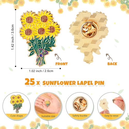 Image of Havawish 25 Sets Spring Sunflower Pins Bulk for Women Gold Yellow Sunflower Enamel Pins Flower Lapel Brooches with Thank You Cards for Coworker Employee Baby Shower Birthday Party Favor