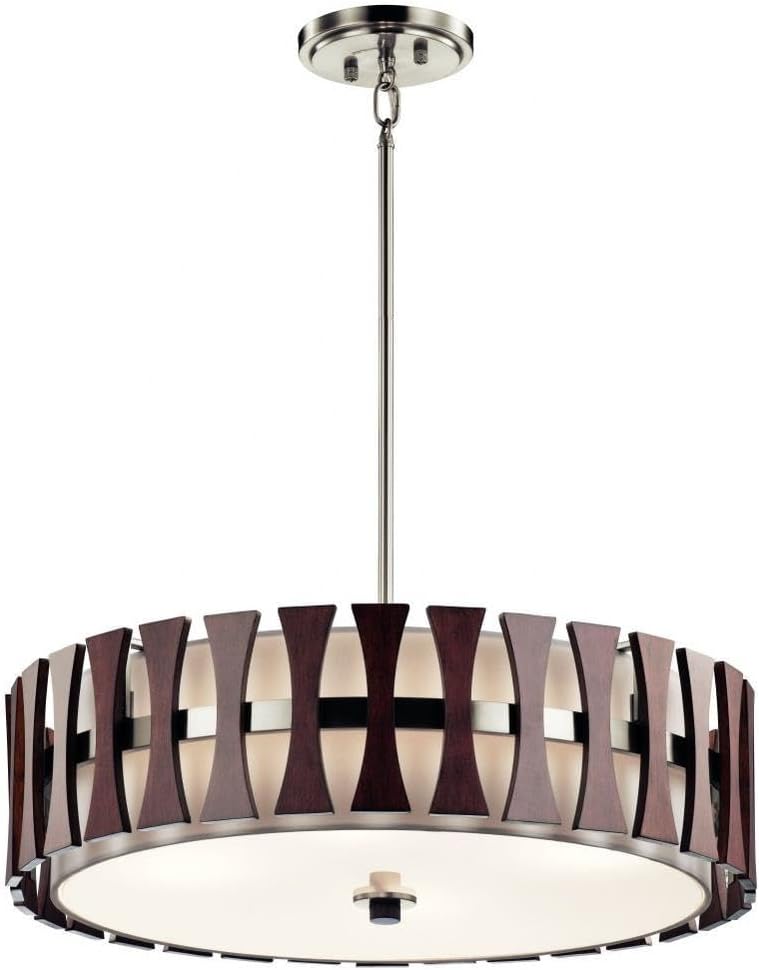 Kichler Cirus 12" 4 Light Convertible Pendant with Tempered Etched Glass and White Linen in Auburn Stain
