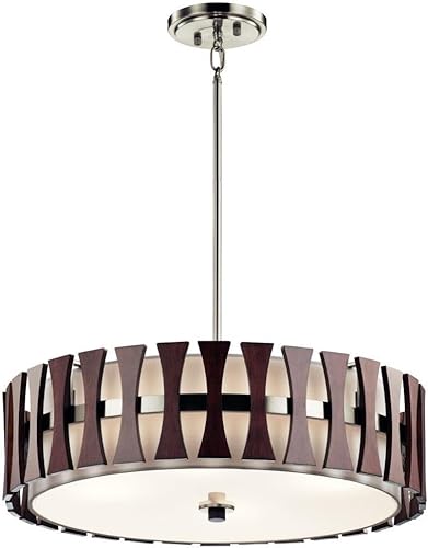 Kichler Cirus - Colgante convertible de 4 luces de 12 pulgadas con vidrio templado grabado y lino blanco en color castaño rojizo