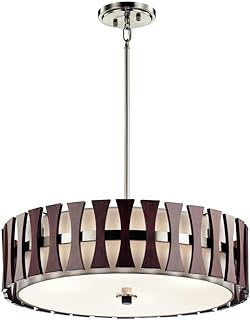 Kichler Cirus 12" 4 Light Convertible Pendant with Tempered Etched Glass and White Linen in Auburn Stain