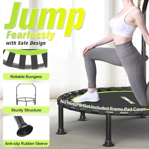 Foldable Mini Trampoline, 40"/48" Rebounder Trampoline for Adults & Kids, 450lbs Capacity with U-Shaped Adjustable Bar, Indoor Fitness Workout Exercise Equipment4