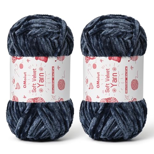 Image of 2x100g Fluffy Velvet Chenille Yarn for Crocheting and Knitting, 80m (87.5yd) Baby Yarn for Crocheting Soft, Crochet Chunky Yarns Amigurumi Yarns (2 Navy Blue)