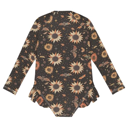 CaTaKu Girls One Piece Swimsuit Bat Sunflower Space Toddler Bathing Suit Long Sleeve UPF 50+ Rash Guard Swimwear 3-12Y2