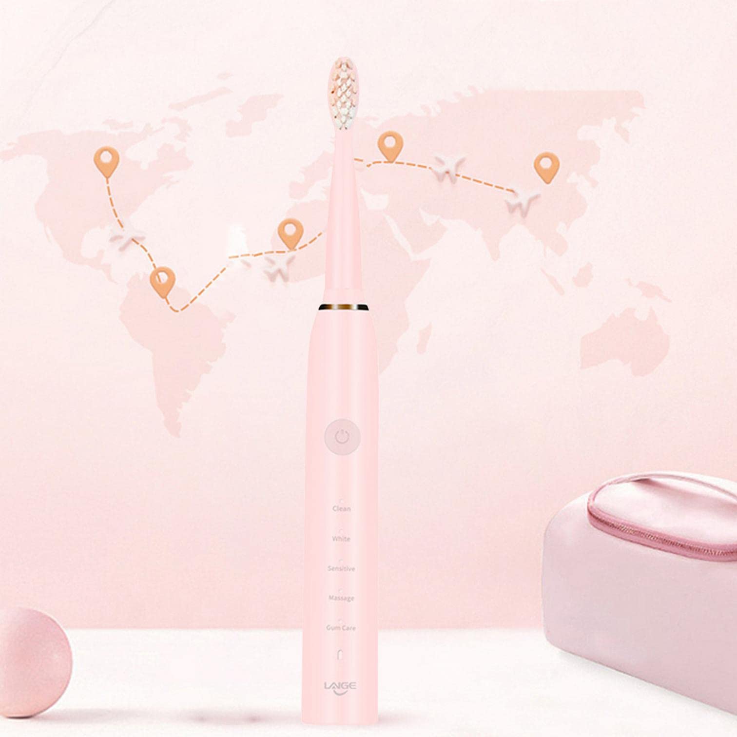 dpityserensio Electric Toothbrush for Adults, Soft Bristle, 5 Modes, Built in Smart Timer, Waterproof, Portable Electronic Toothbrush, Dental Care Cleaning (Pink)