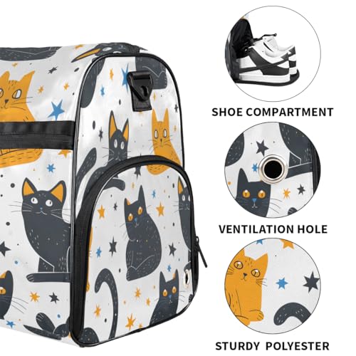 Gym Bag for Men & Women with Shoe & Wet Compartment - Duffel Bags for Travel, Sports, Fitness,Workout Cats Black and Yellow Sports Bag3