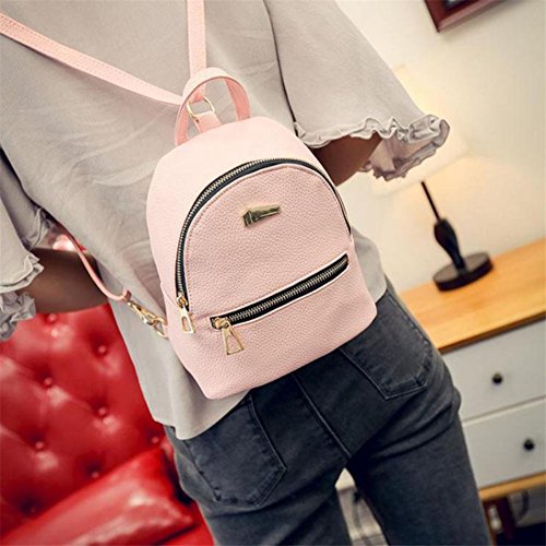 Mini mochila de couro sintético colorido fashion para meninas, bolsa escolar tamanho mini (rosa)