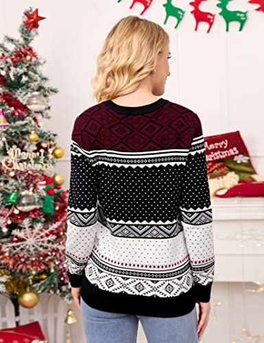 Image of MISSKY Family Christmas Sweater Crew Neck Reindeer Snowflakes Knitted Pullover for Women /Men /Kids