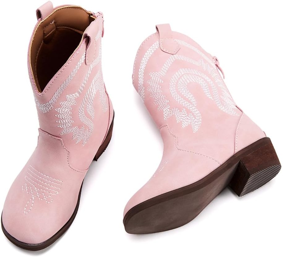 BMCiTYBM Toddler Cowboy Boots Western Cowgirl Boots Boys Girls Mid Calf Square Toe Riding Walking Shoes