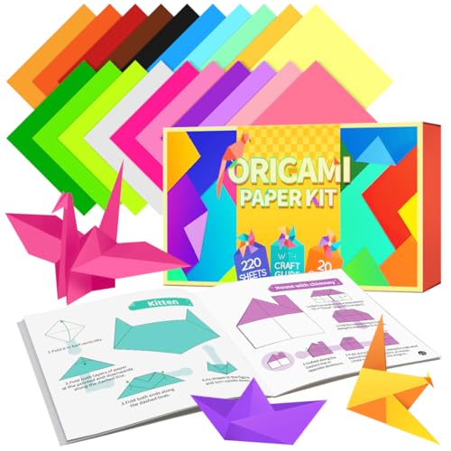 Tiehuoxia Origami Paper 20 Colors Double Sided Origami 220 Sheets Origami Paper Set with Guide Instruction Origami Kit for Crafts Arts