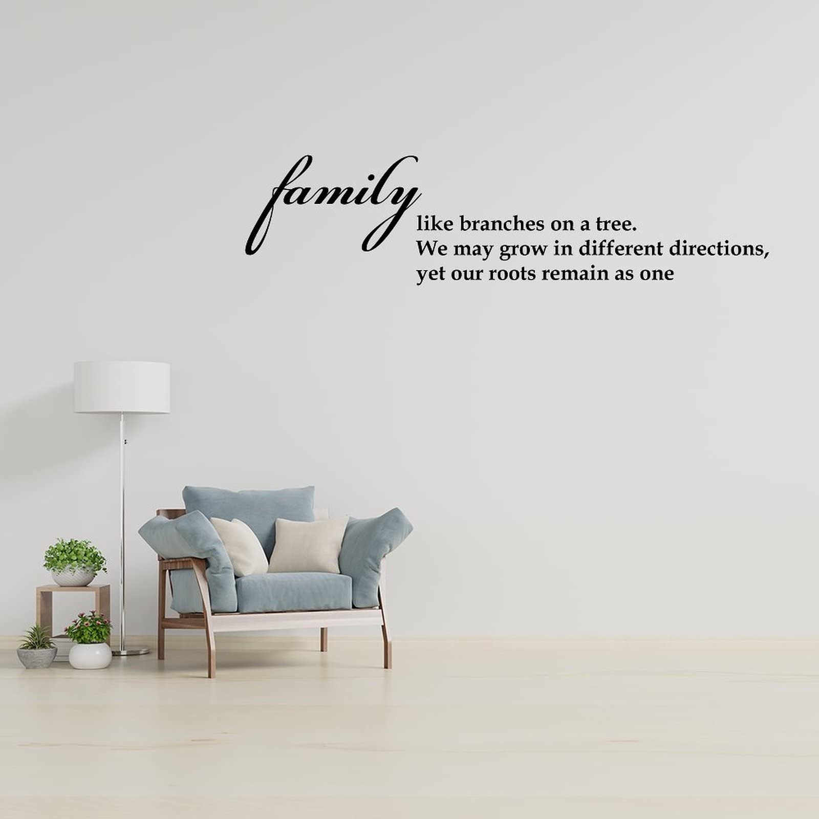 Family like branches on a tree. We may grow in different directions, yet our roots remain as one Wall Stickers Wall Decal Vinyl Quote Wall Decal Inspirational Family Quote Sticker Art Lettering Saying