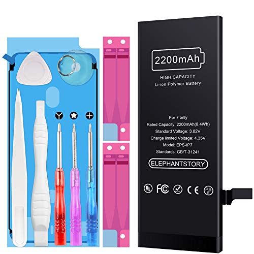 Akku für iPhone 7 2200mAh, Ersatzakku mit hoher Kapazität,für iPhone 7 Batterie inkl. Werkzeugset und Reparaturset Akku-Austausch Anleitung, 2 Jahre