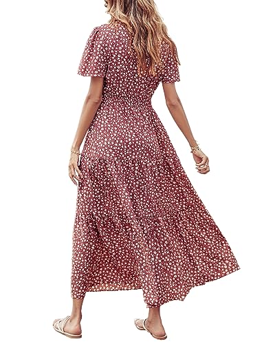 Image of PRETTYGARDEN Women's Casual Smocked Boho Floral A-Line Maxi Dress 2026 | Summer Short Flutter Sleeve Crewneck Tiered Long Sundress,Fall Wedding Guest Dresses,Spring Cute Flowy Beach Vacation Clothes