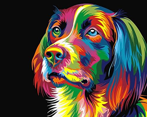 Toudorp Paint by Numbers Kits 16x20 inches Canvas Painting for Adults Beginner and Kids with Acrylic Paints and Brushes - Mr Colorful Dog (Without Frame)