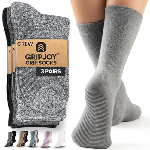 Image of Gripjoy Grip Socks for Women, Grippy, Non Slip, Gripper Socks for Women & Men, Pilates, Yoga, Hospital, 3 Pairs, Crew