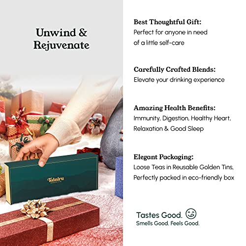 Teaniru, Grandeur Tea Collection - Premium Tea Gift Set | 3 Aromatic Flavors In Golden Tins |Tea Sampler Gift - Black Tea, Green Tea & Herbal Tea | Tea Gift Sets #TOP1