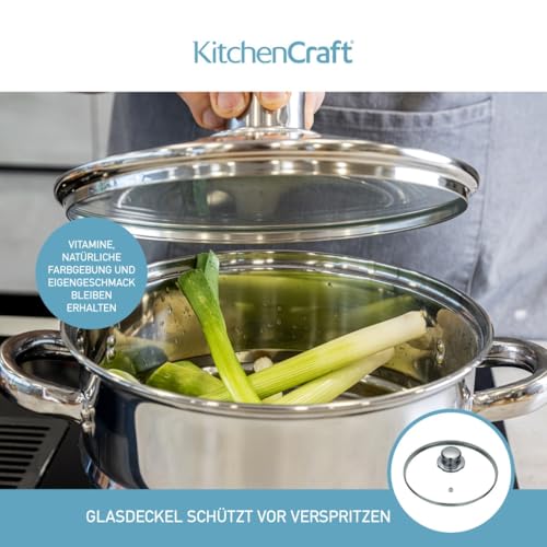 KitchenCraft Universaleinsatz Dampfgarer mit Deckel, Universal Dämpfer mit Glasdeckel, Passt auf fast jede Pfanne und Kochtopf… – Ansicht 5