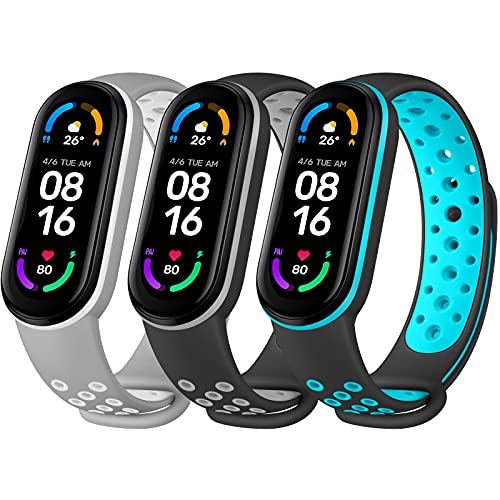 Yisica 3 Pièces Bracelet Campatible pour Xiaomi Mi Band 5 / Xiaomi Mi Band 6, Bracelets des Remplacement en Silicone pour Mi Band 5 / Mi Band 6 / Amazfit Band 5, Femmes Hommes Cover