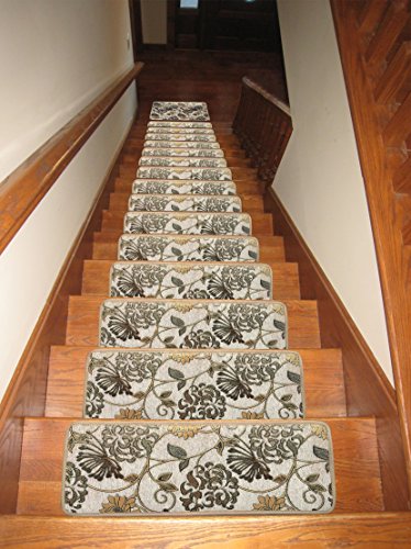 Seloom Stair Treads Carpet Non Slip Stair Rugs/Runner with Non Skid Rubber Backing for Indoor Wooden Steps.((25.5×9.5In,13pcs+Landing Mat), Beige)