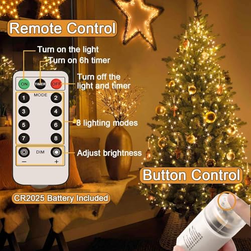 Lichterschweif 2M 400 LED,8 Modi Wasserdichte Wasserfall Lichterkette,Lichterbündel,Weihnachten Lichterkette,Weihnachtsbeleuchtung mit Batterie,Timer,Fernbedienung,Lichterstrang für Innen Außen Deko