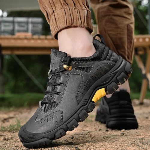 Men's Fashion Hiking Shoes Leather Lace Up Breathable Non-Slip Soft Low Top Wear-Resistant Lightweight Casual Walking Work Shoes for Outdoor Trailing Trekking4