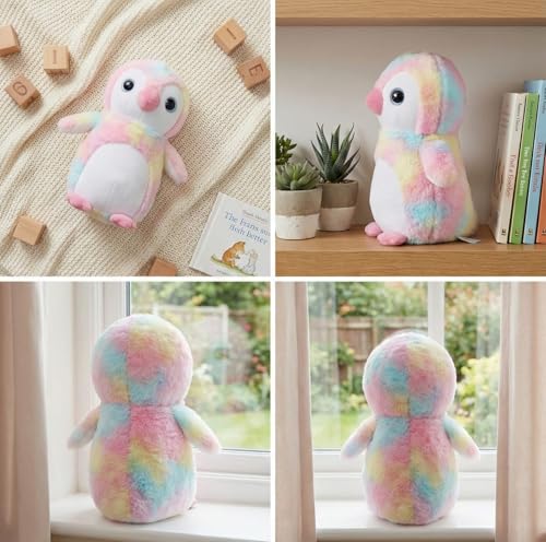 Image of Cute Rainbow Penguin Soft Toy, 30 cm - Premium Plush Stuffed Animal for Kids, Girls & Boys | Huggable Pastel Cuddly Toy for Nursery & Birthday Gifting